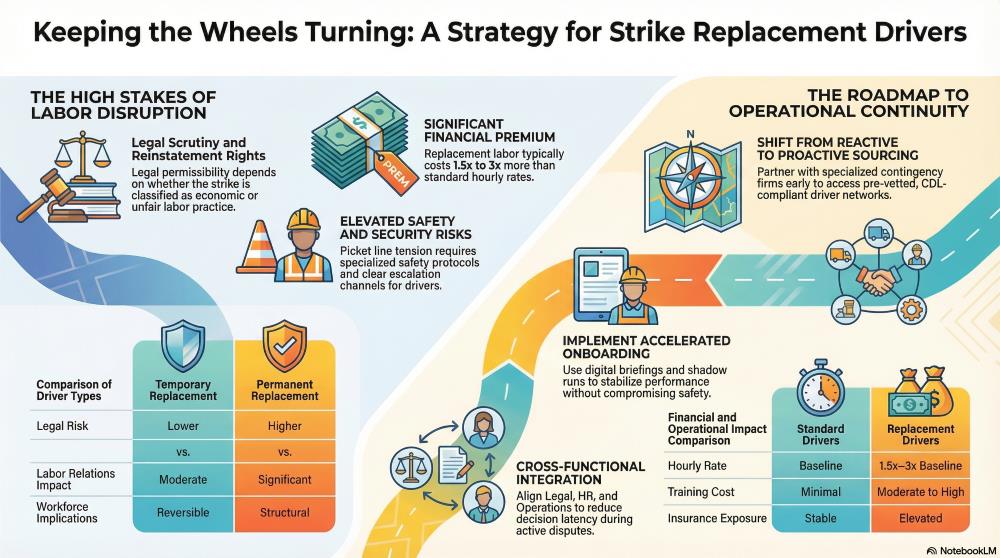 Replacement drivers during labor strikes